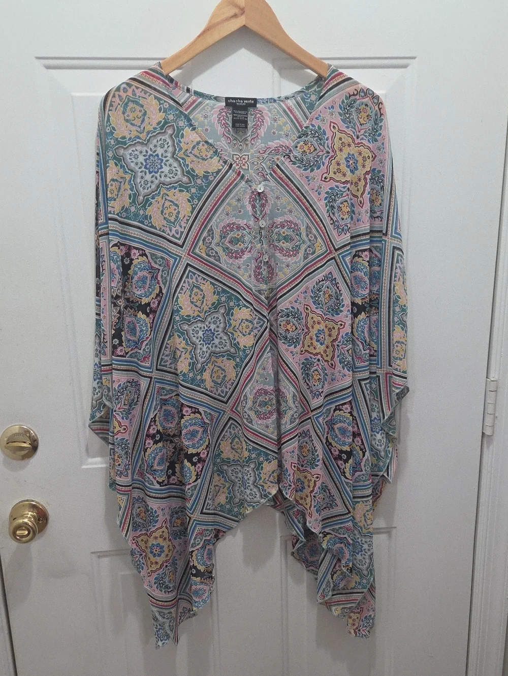 Cha Cha Vente Patterned Boho Tunic Top - Pastel Multi Med.